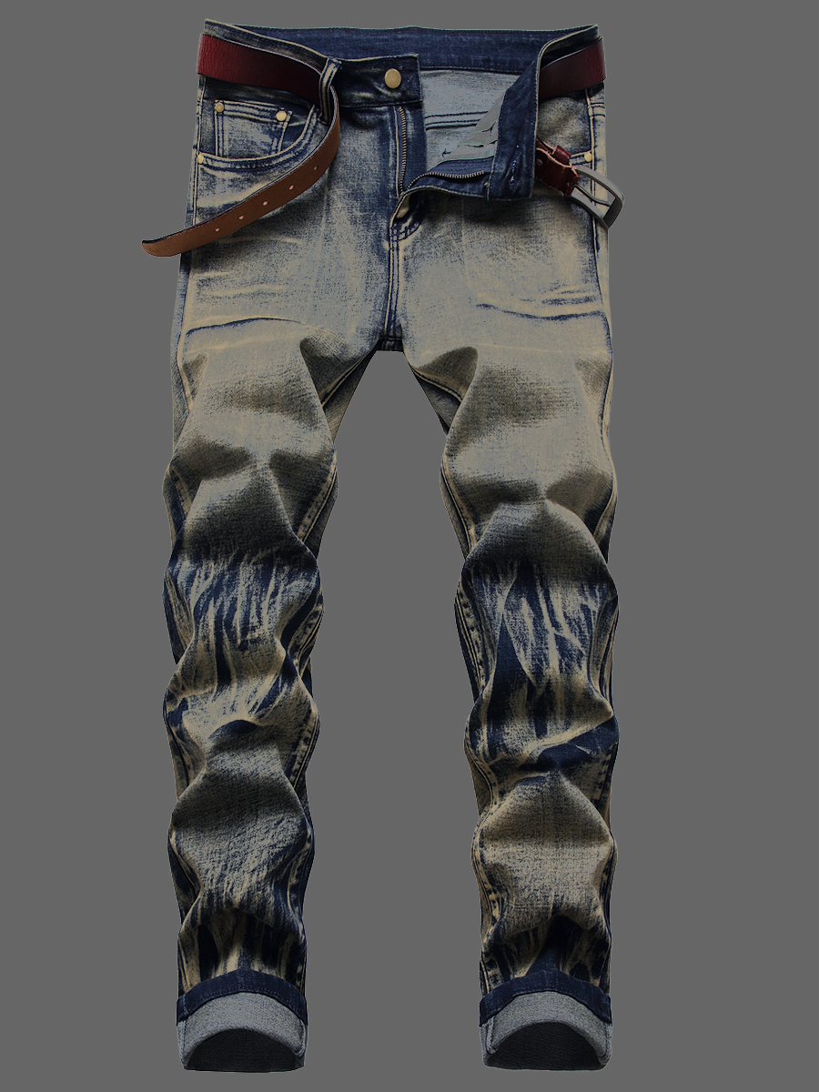 

Lovely Men Casual Mid Waist Tie-dye Blue Jeans