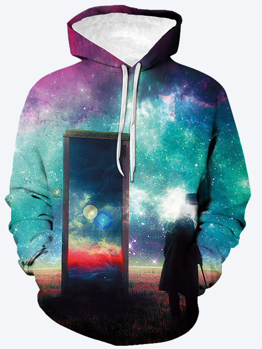 

Lovely Men Casual Hooded Collar Cartoon Print Black Hoodie, Multi