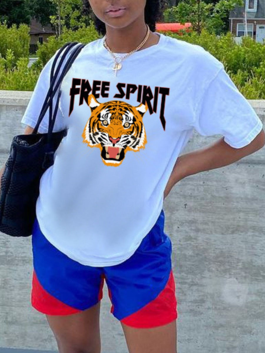 

Lovely Trendy Leopard Letter Print White T-shirt