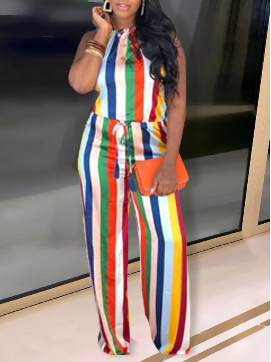 

LW Sweet Backless Striped Multicolor One-piece Jumpsuit, Multi