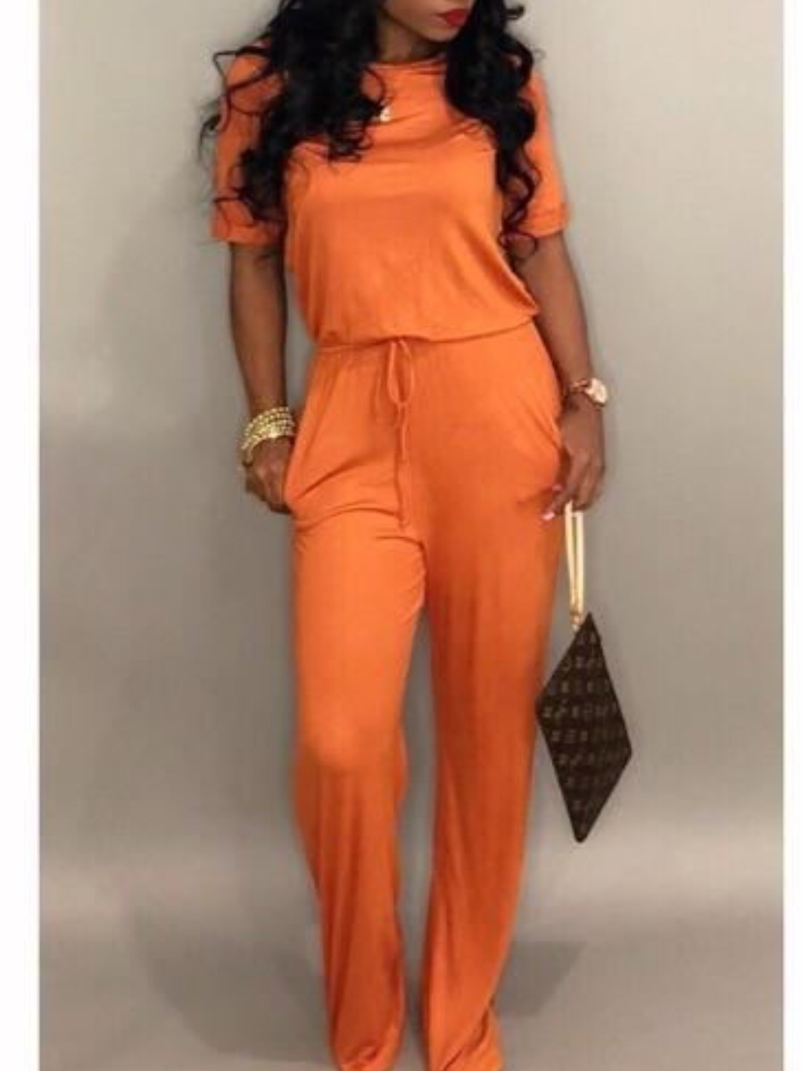 

Lovely Casual O Neck Lace-up Orange One-piece Jumpsuit