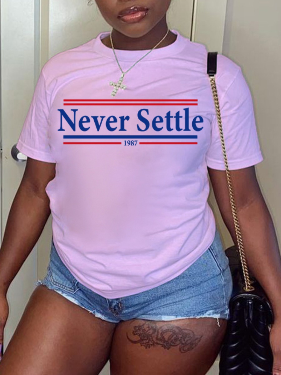 

LW Casual O Neck Letter Print Pink T-shirt