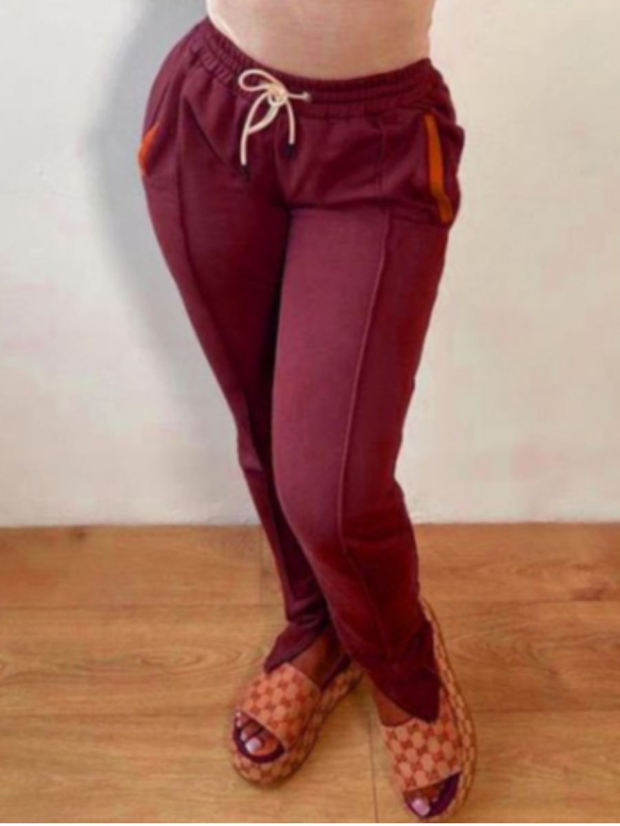 

Lovely Casual Drawstring Bandage Design Coffee Pants