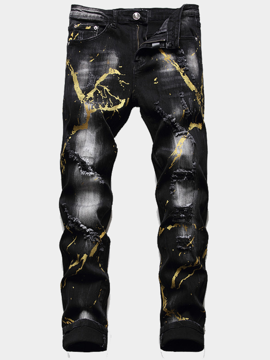 LW Men Stretchy Denim Mid Waist Graffiti Jeans