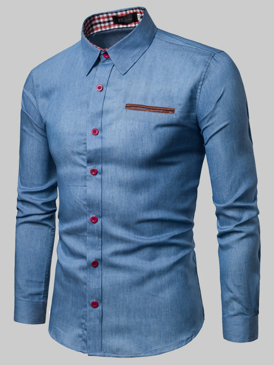 

Lovely Men Casual Turndown Collar Button Design Baby Blue Shirt
