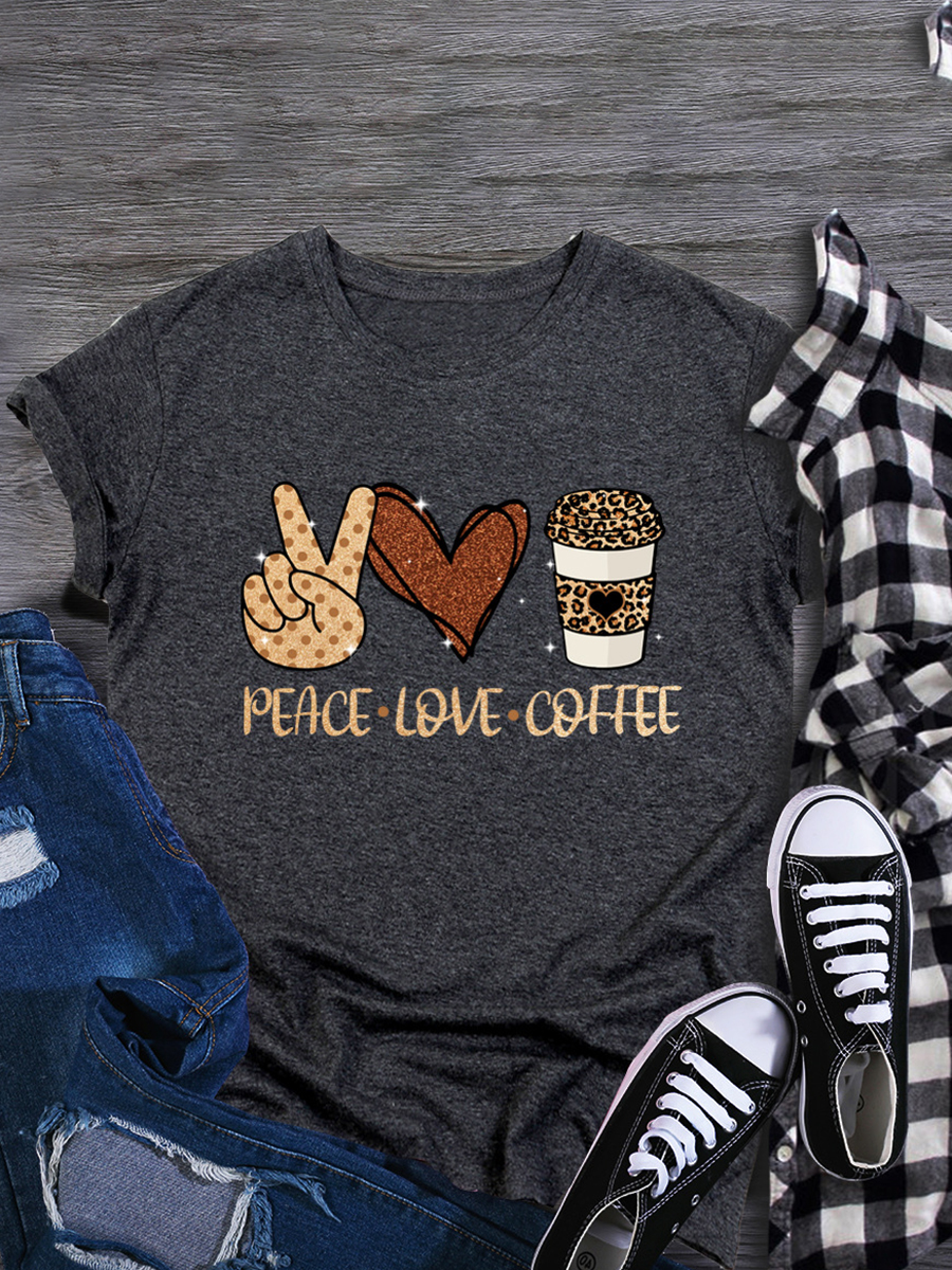 

Lovely Plus Size Casual Heart-shaped Letter Print Dark Grey T-shirt