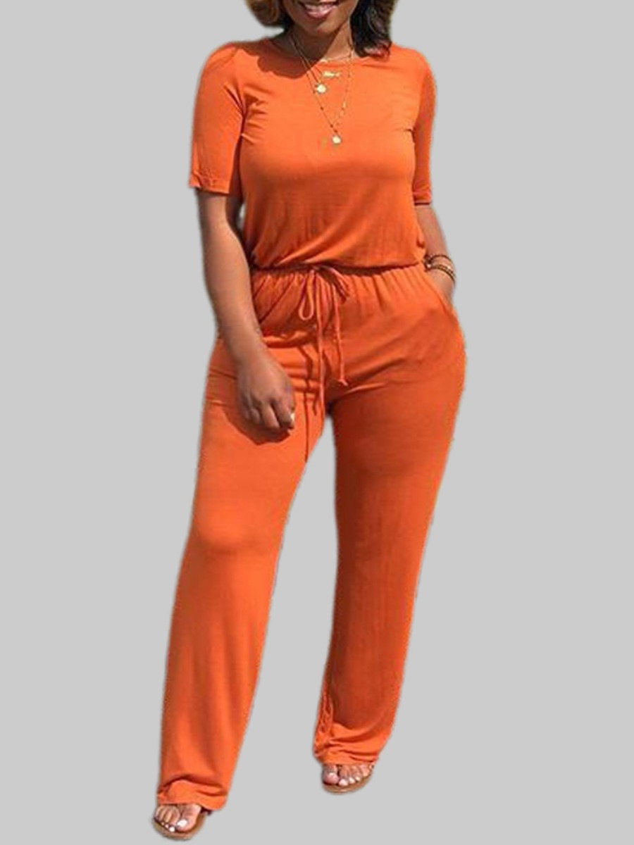 

Lovely Trendy Lace-up Hollow-out Orange Plus Size One-piece Jumpsuit