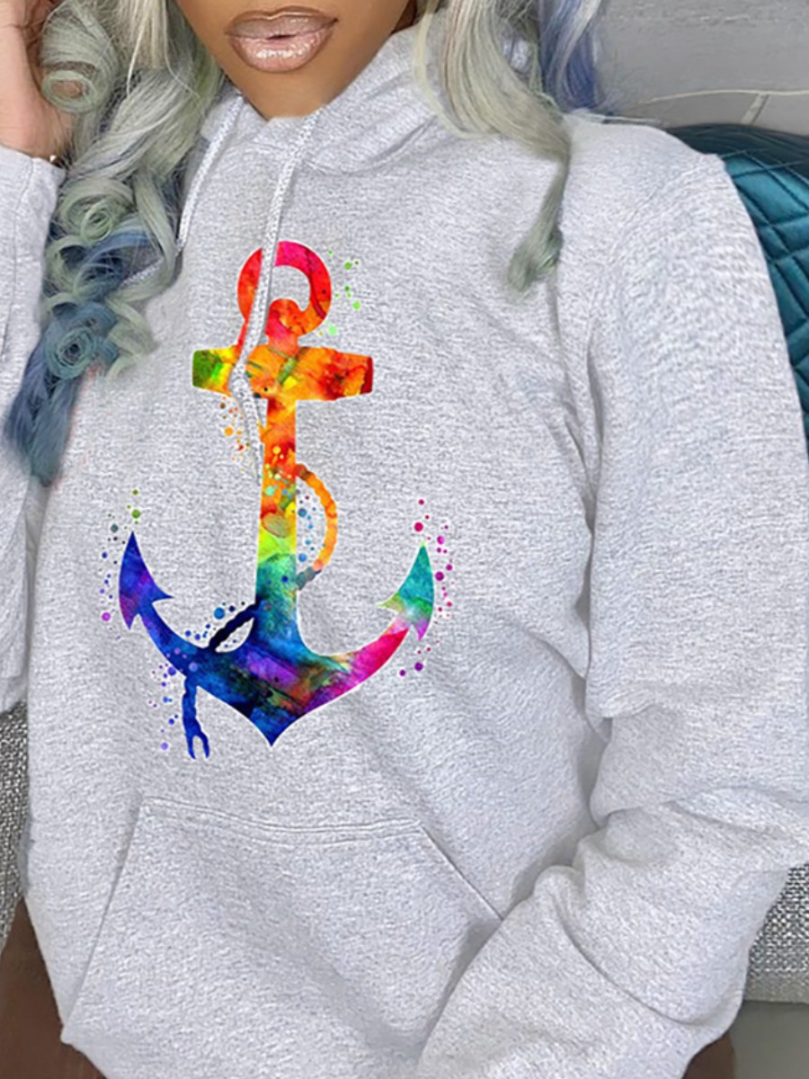 

Lovely Casual Hooded Collar Splash Ink Print Grey Hoodie