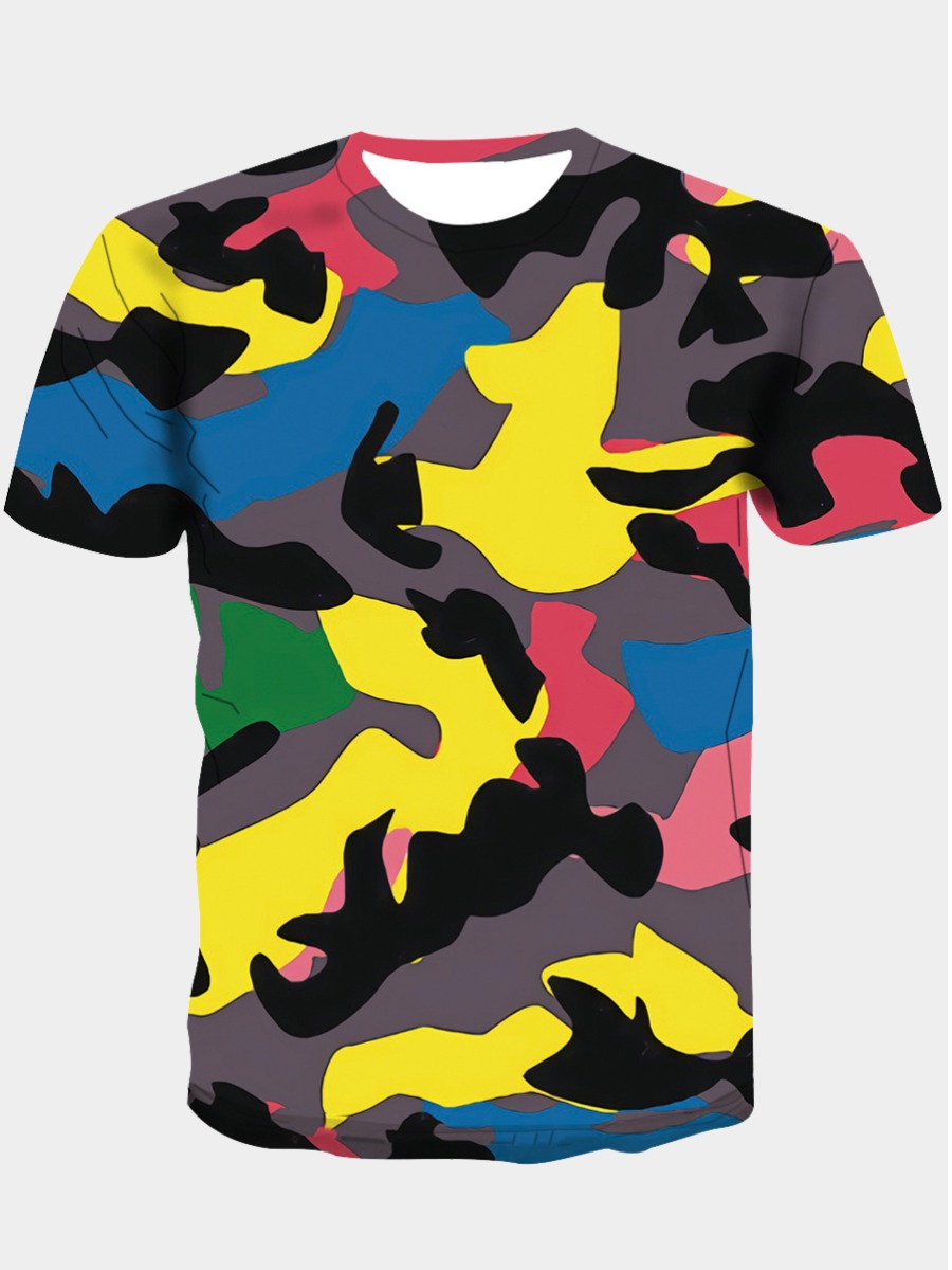 

Lovely Casual O Neck Camo Print Multicolor Men T-shirt, Multi
