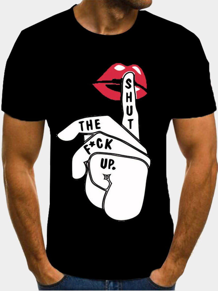 

Lovely Casual O Neck Lip Print Black Men T-shirt