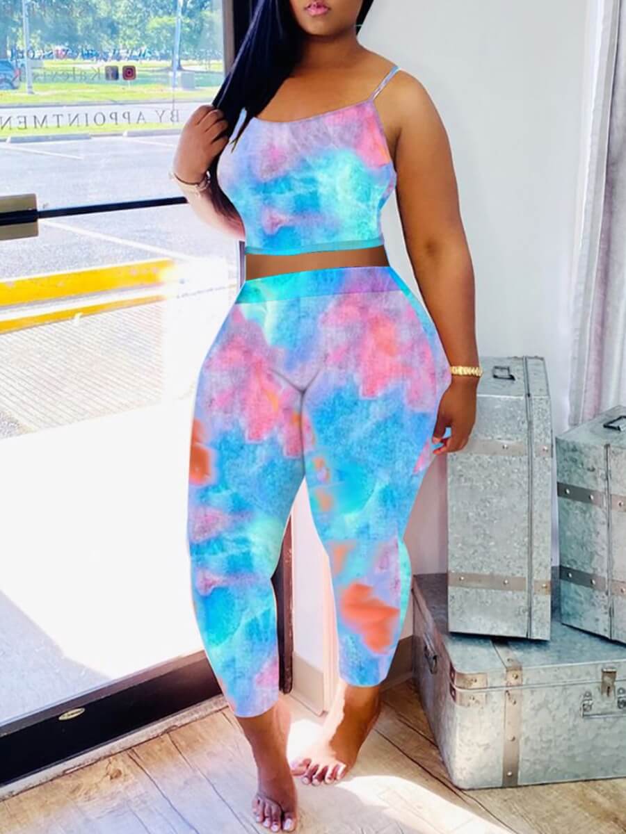 

Lovely Casual Tie Dye Blue Two Piece Pants Set