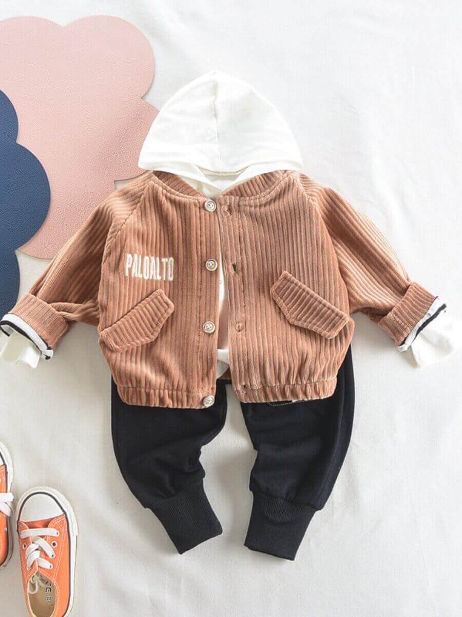 

Lovely Casual Letter Print Pocket Design Brown Boy Two Piece Pants Set