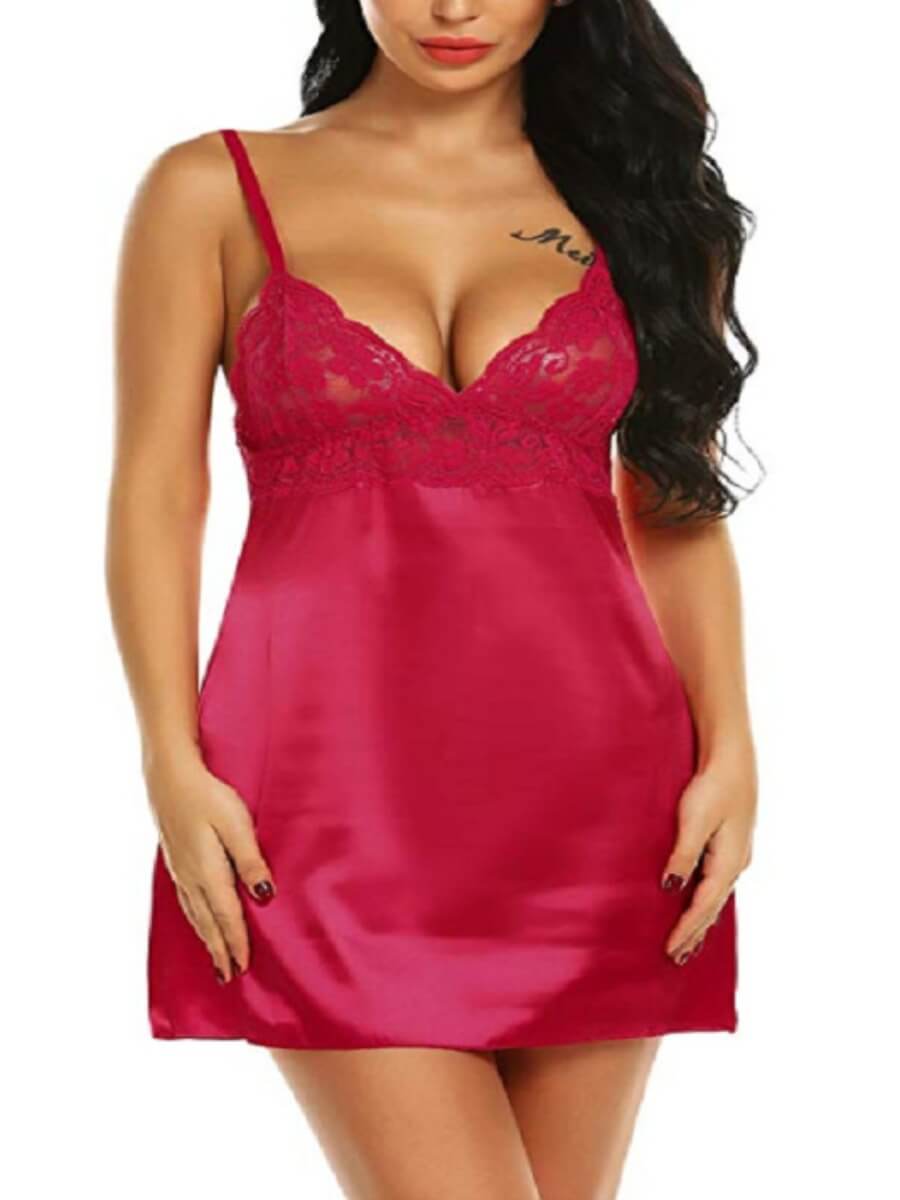 

Lovely Sexy See-through Patchwork Rose Red Babydoll