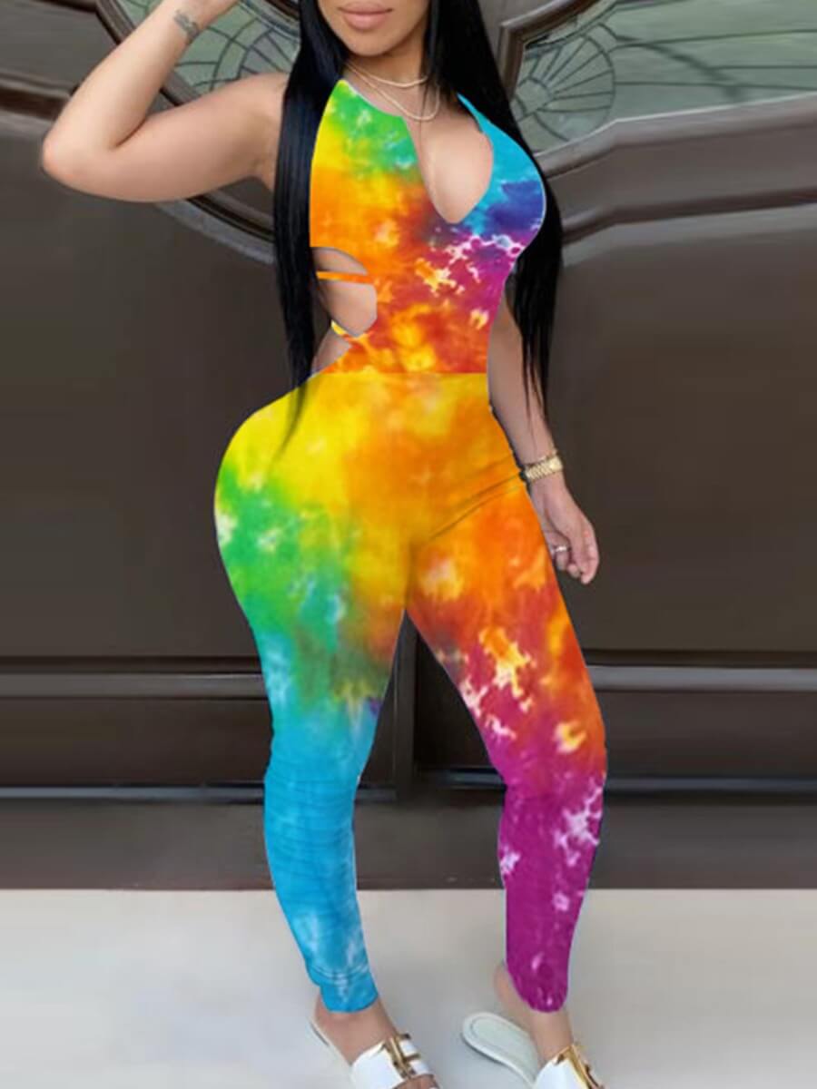 

Lovely Casual Tie-dye Hollow-out Multicolor One-piece Jumpsuit, Multi