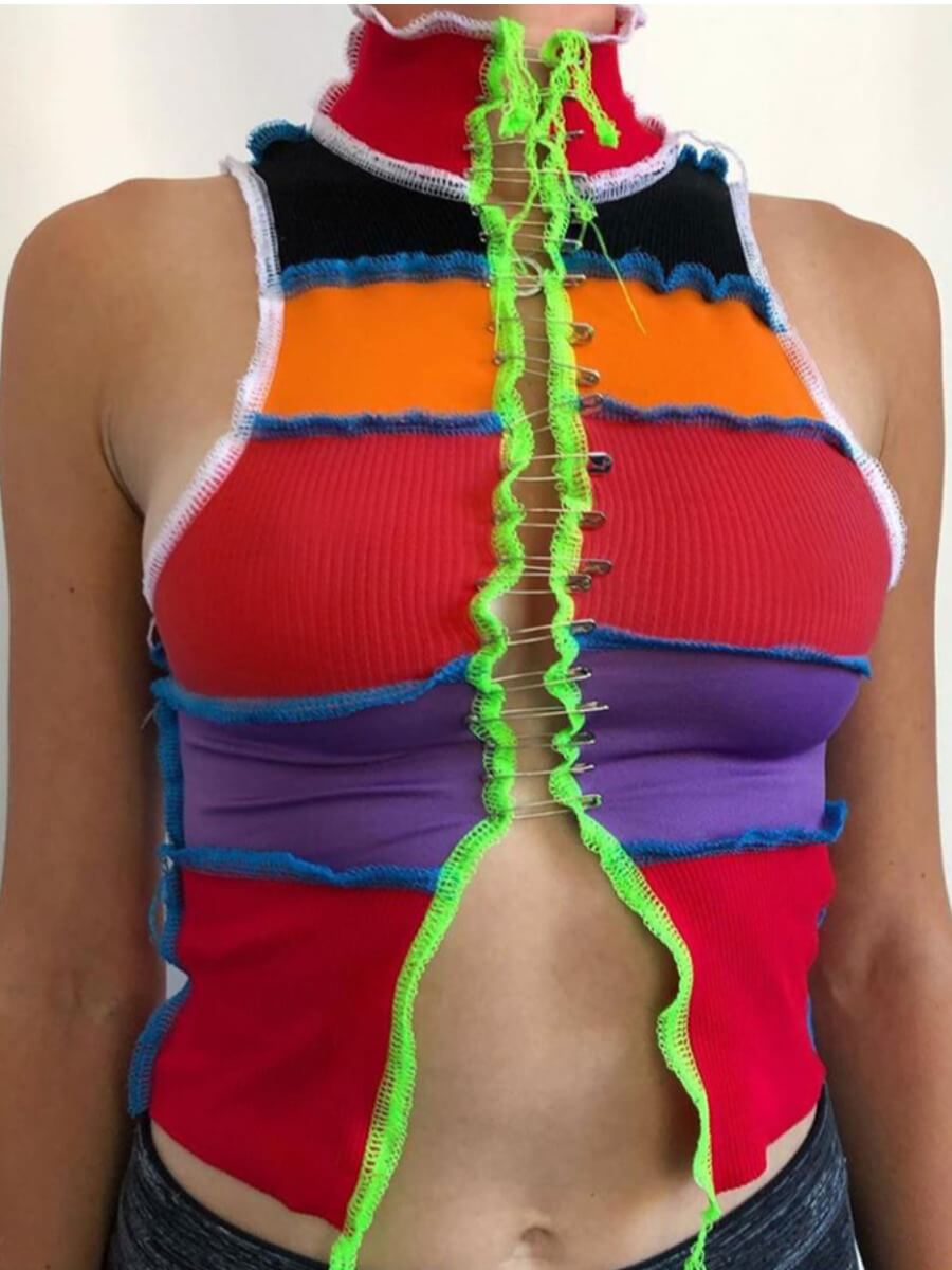 LW Line Stitching Cloth Pin Patchwork Camisole