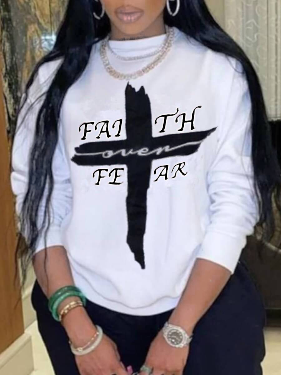 

Lovely Street O Neck Letter Print White Hoodie