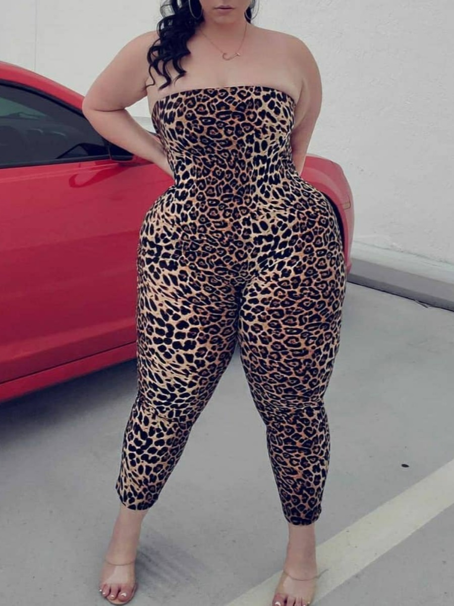 

LW Plus Size Off The Shoulder Leopard Print Jumpsuit