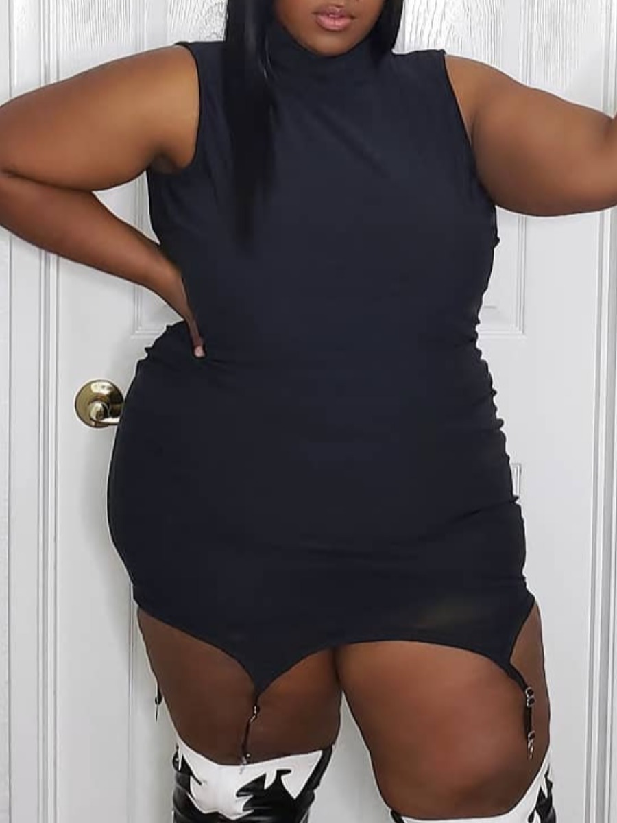 

LW Plus Size Sweet Turtleneck Asymmetrical Black Mini Dress