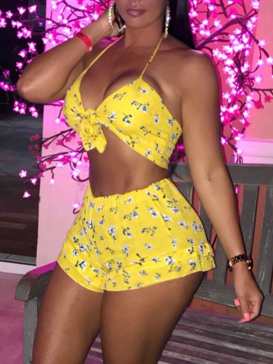 LW Casual Backless Bandage Design Yellow Cover-up