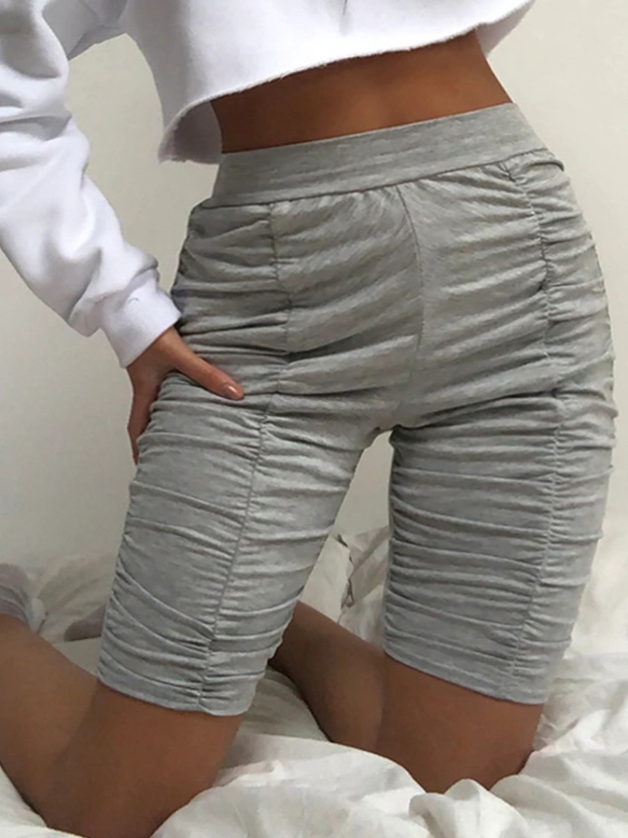 

Lovely Casual Mid Waist Fold Design Grey Shorts