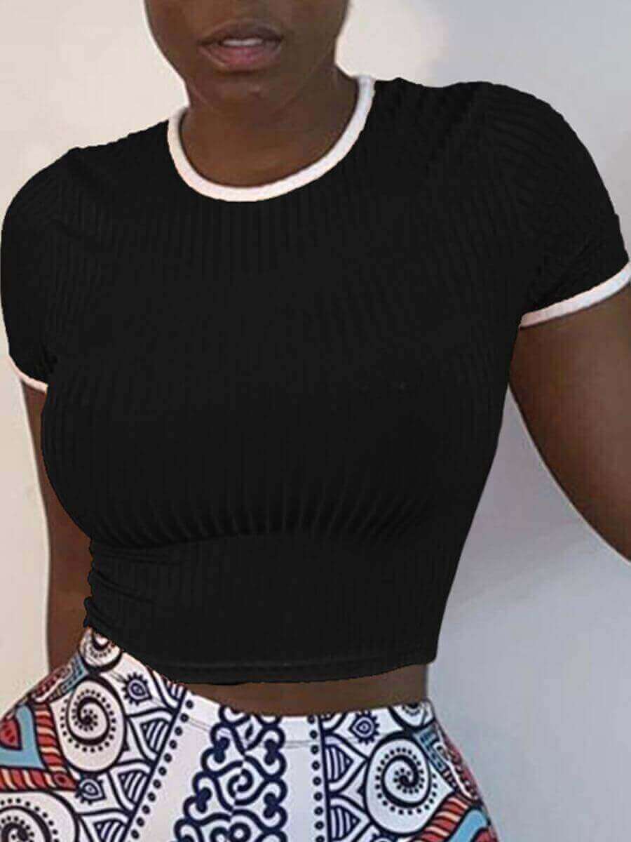 

LW Casual O Neck Patchwork Black T-shirt