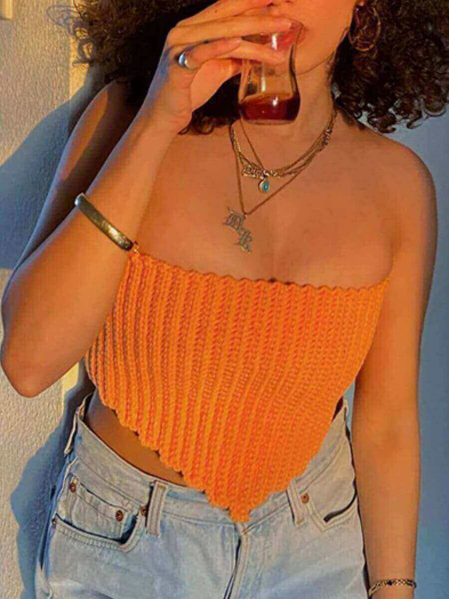 

Lovely Casual Off The Shoulder Asymmetrical Orange Camisole