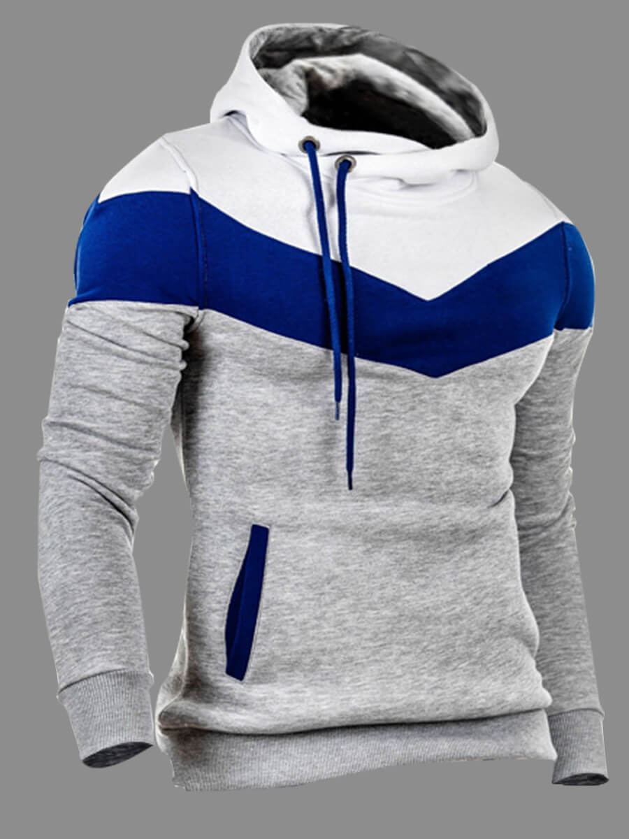 

Lovely Men Casual Color-lump Patchwork Pocket Design Light Grey Hoodie
