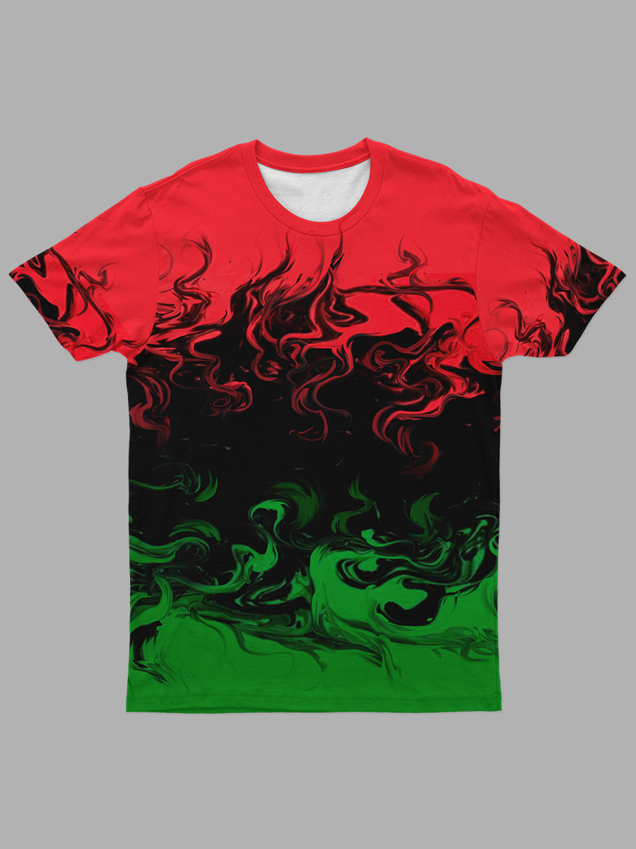 

LW BASICS Men Casual O Neck Tie-dye Black T-shirt
