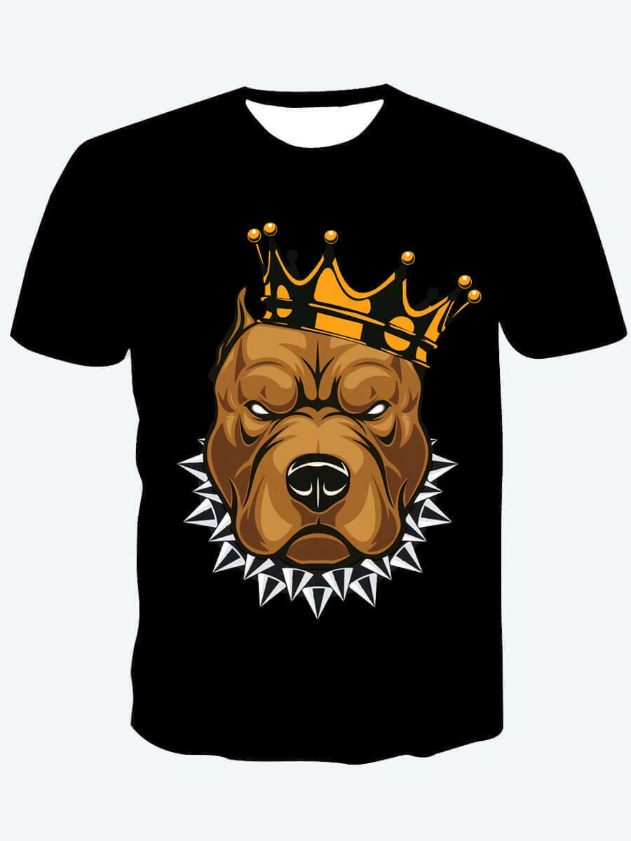 LovelyWholesale Men King Animal Print T-shirt Summer Short Sleeve Casual Cartoon Round Neck Spring Summer 2024