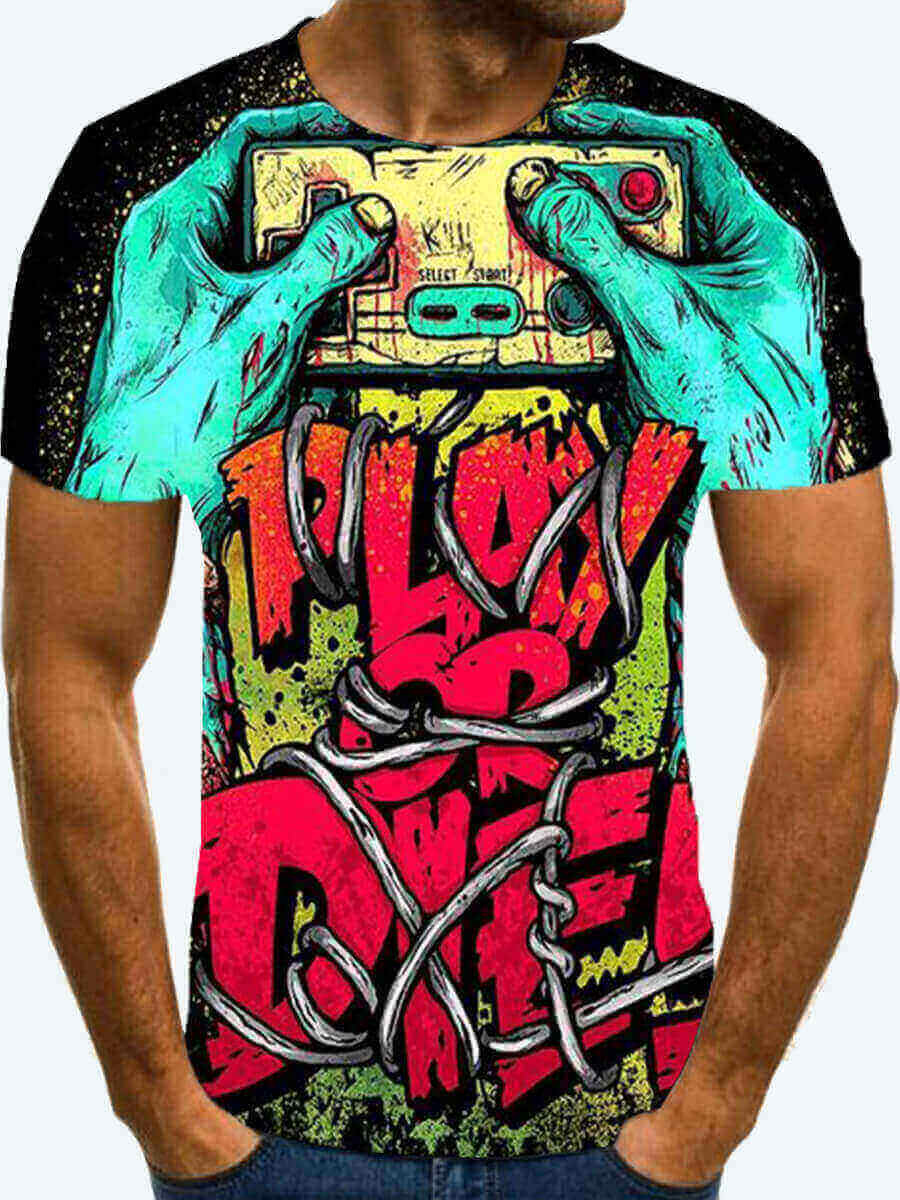 

Lovely Men Casual O Neck Graffiti Print Multicolor T-shirt, Multi