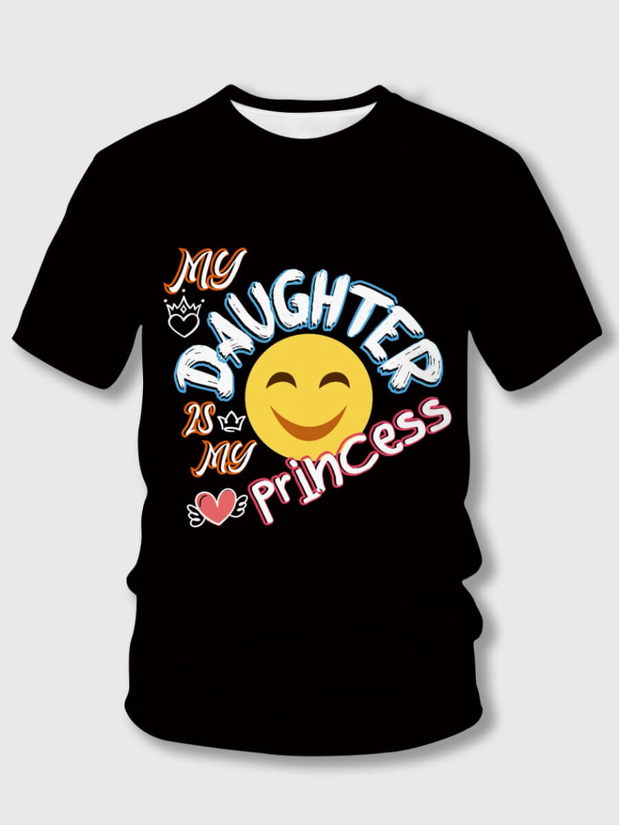 

Lovely Girl Casual O Neck Smiley Face Print Black T-shirt