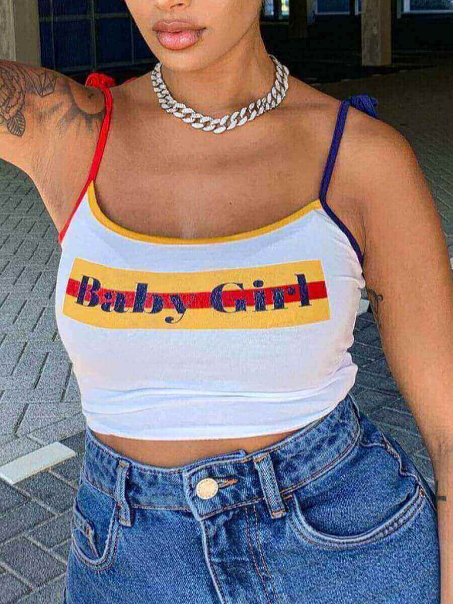 

LW Casual Letter Print White Camisole