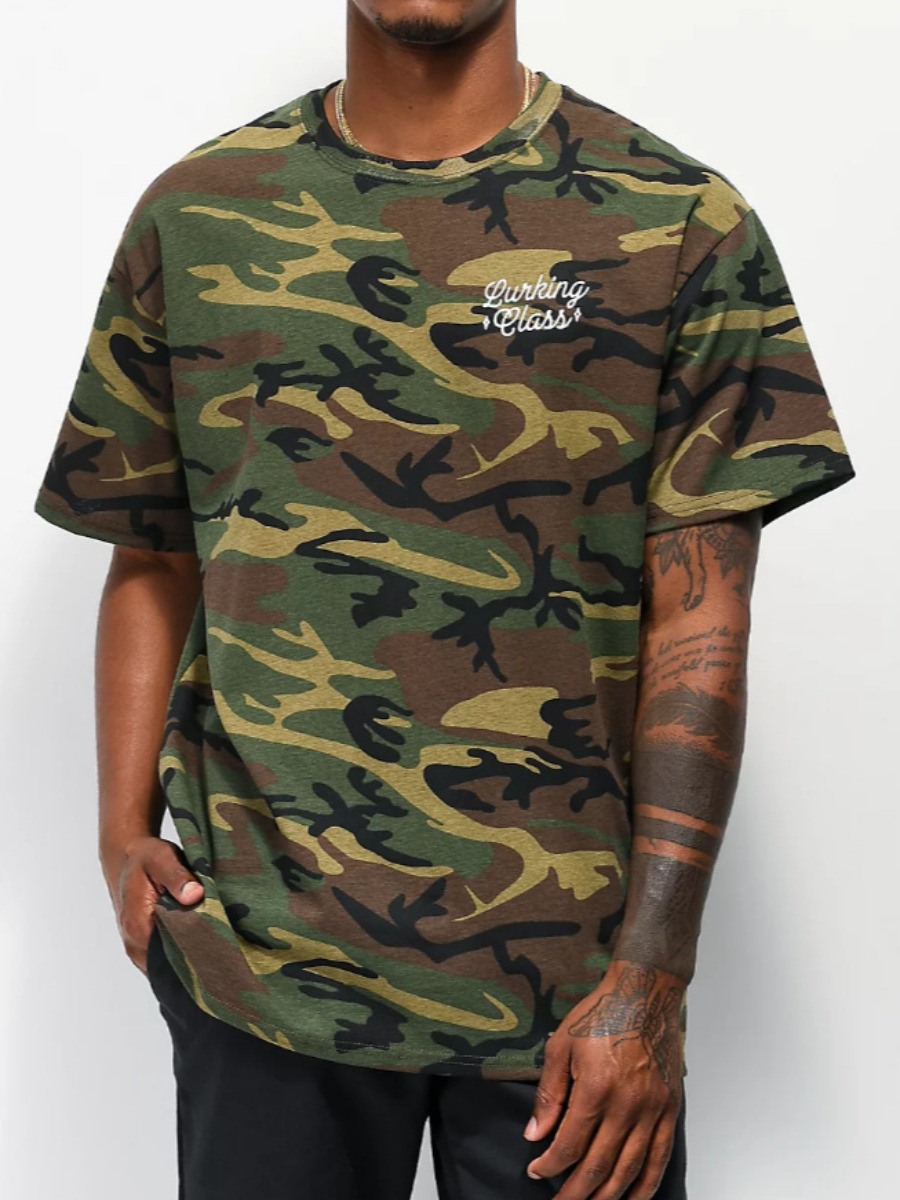 

Lovely Men Casual O Neck Camo Letter Print T-shirt