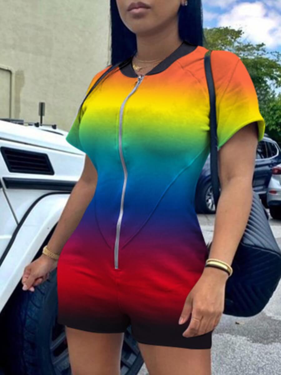 

Lovely Casual Gradient Zipper Design Multicolor One-piece Romper, Multi