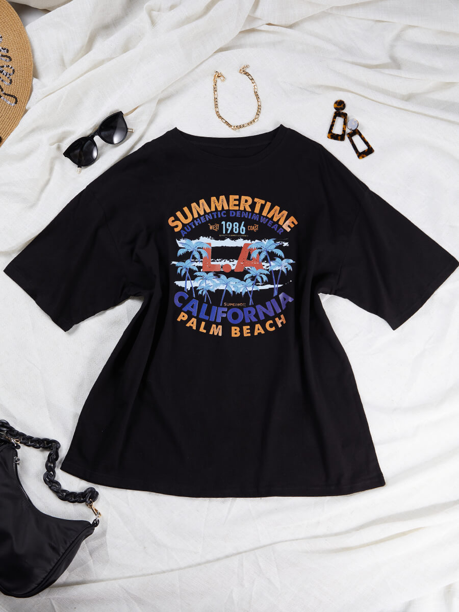 

Lovely Casual O Neck Letter Print Black T-shirt