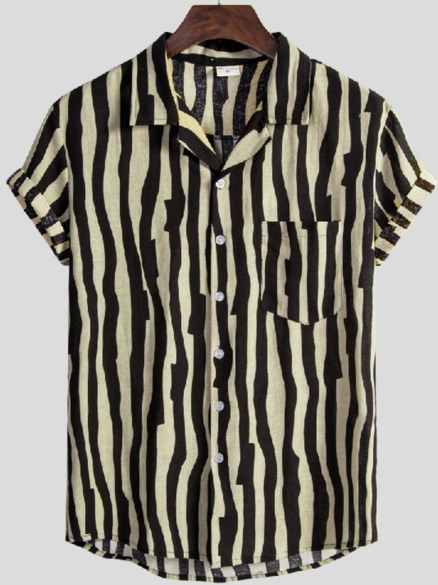 

Lovely Men Casual Turndown Collar Striped Black Shirt