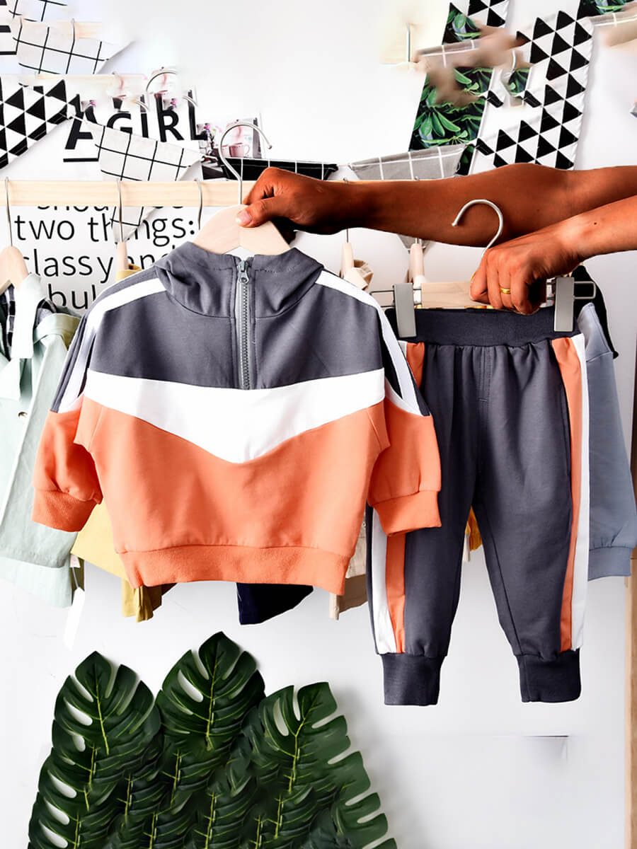 

Lovely Sportswear Zipper Design Patchwork Jacinth Boy Two Piece Pants Set
