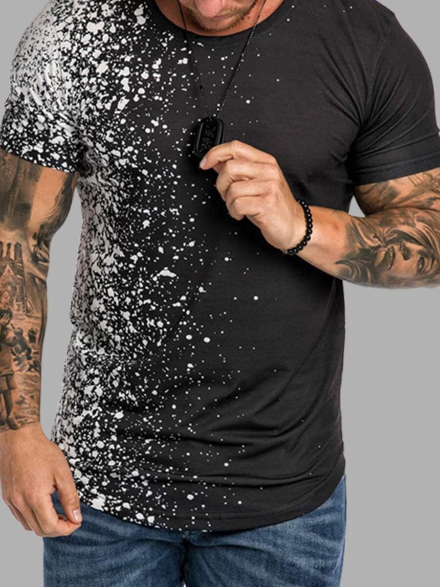 

Lovely Men Casual O Neck Splash Ink Print Black T-shirt