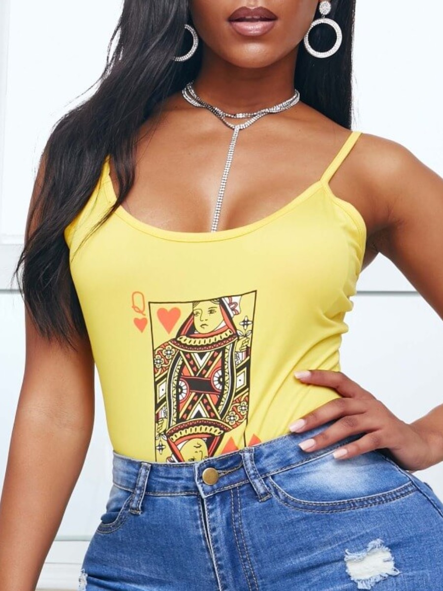 

Lovely Trendy Print Yellow Bodysuit