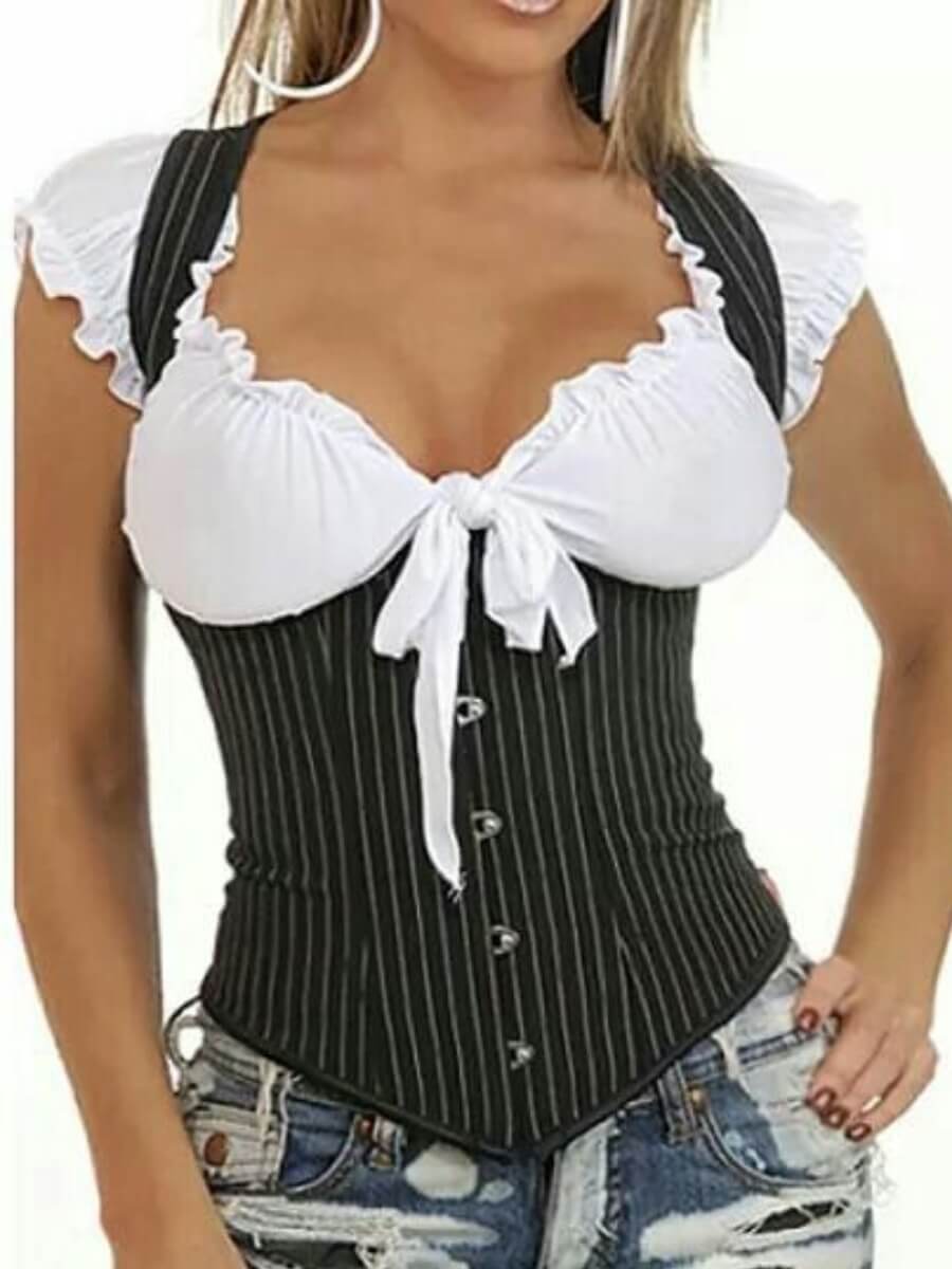 

Lovely Casual Bandage Hollow-out Design Striped Black Corset