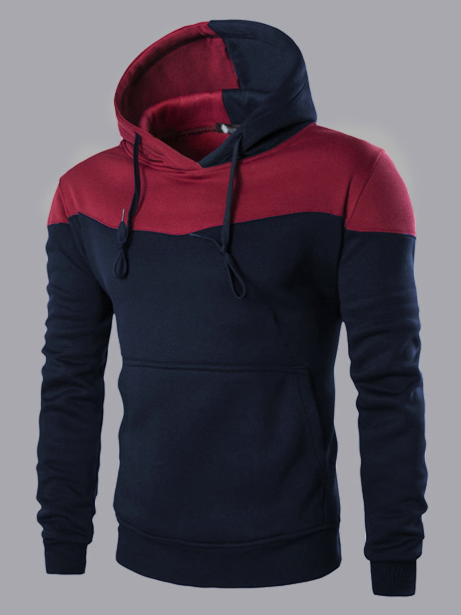 

Lovely Casual Hooded Collar Patchwork Drawstring Navy Blue Men Hoodie