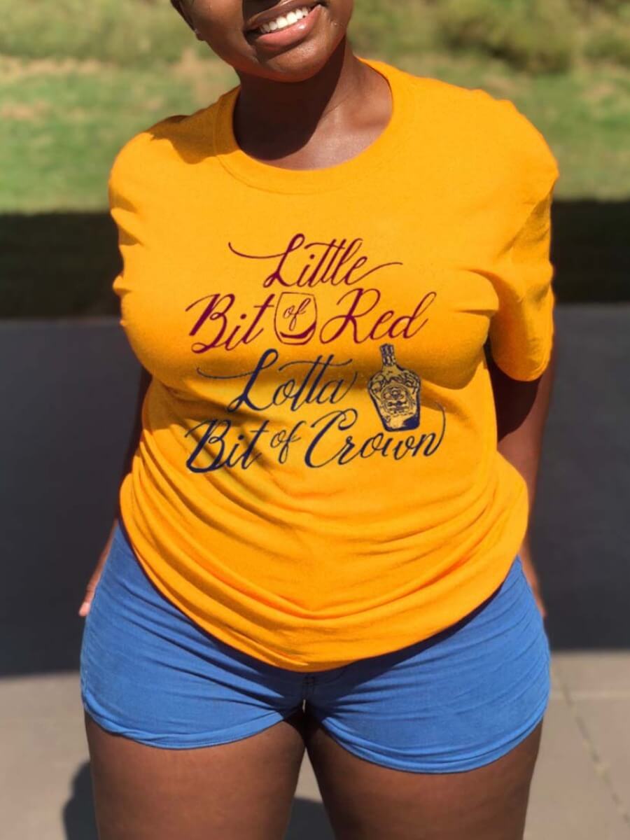 

Lovely Casual O Neck Letter Print Deep Yellow Plus Size T-shirt