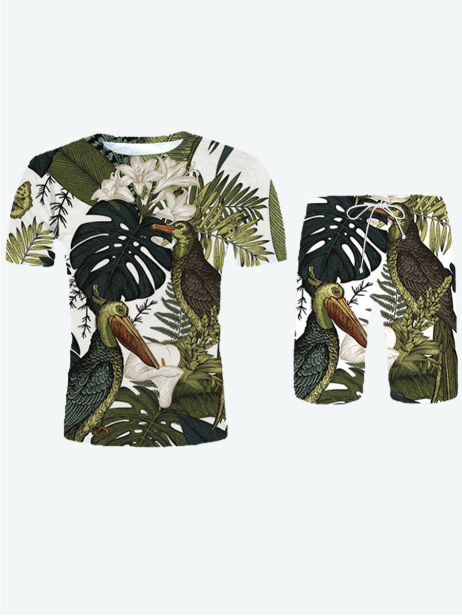 

Lovely Men Casual O Neck Floral Print Multicolor Two Piece Shorts Set, Multi