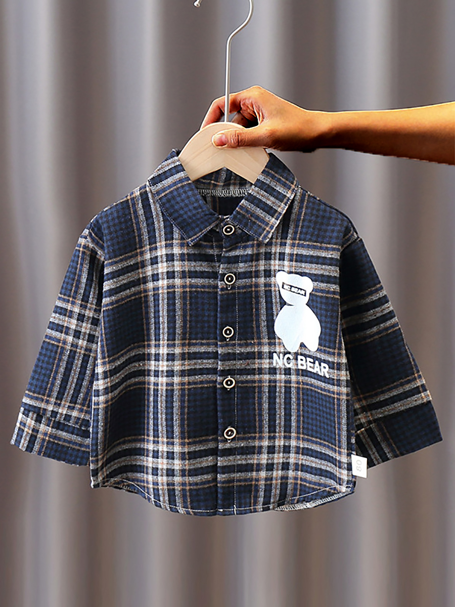 

Lovely Formal Letter Plaid Print Dark Blue Boy Shirt
