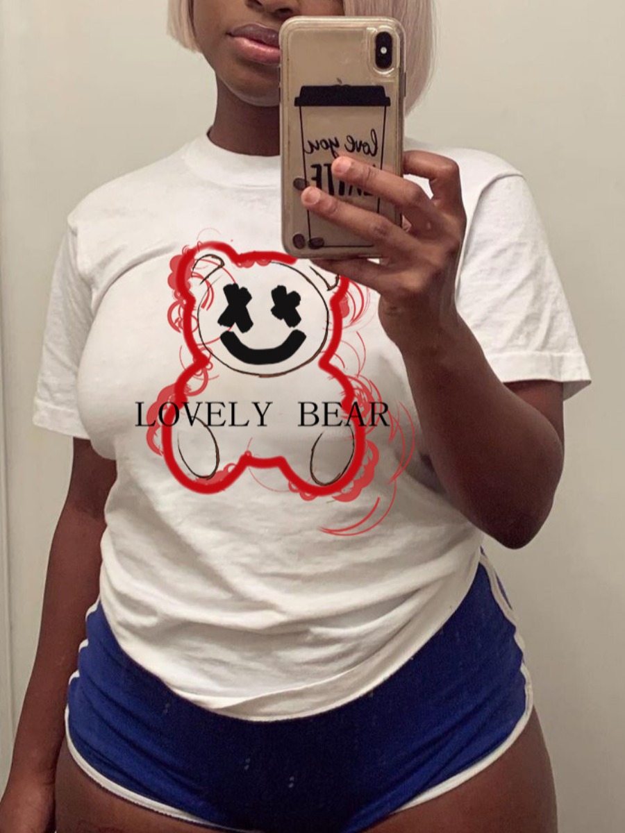 

Lovely Casual Cartoon Letter Print White T-shirt