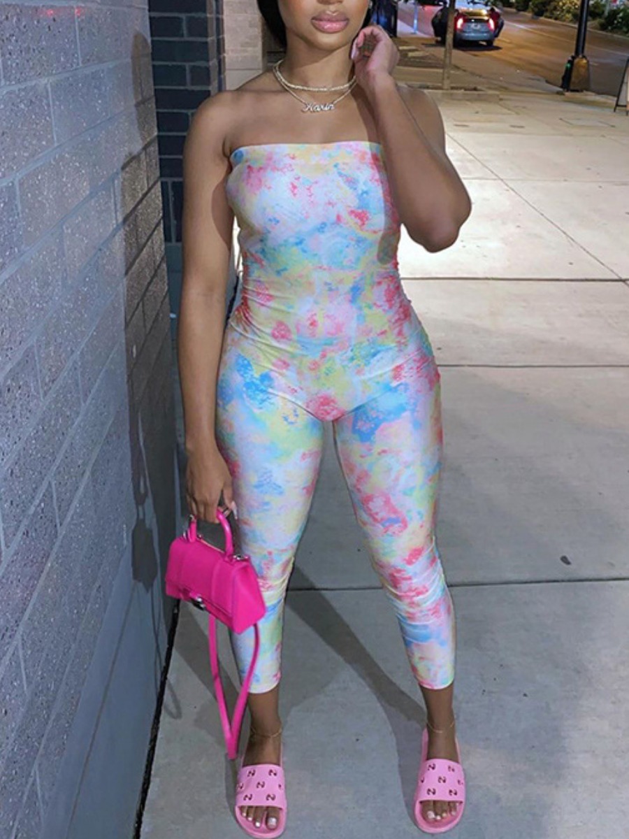 

Lovely Chic Off The Shoulder Tie Dye Multicolor One-piece Jumpsuit, Multi