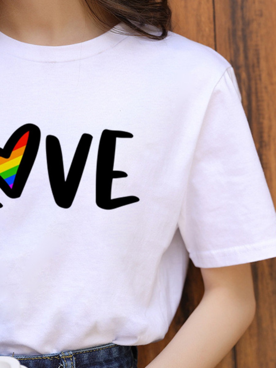 

Lovely Street O Neck Letter Print White Plus Size T-shirt