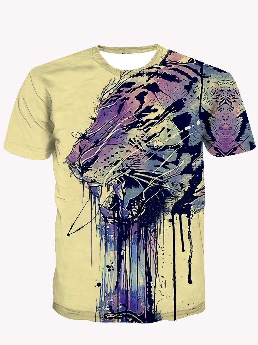 

LW Casual Animal Print Patchwork Yellow Men T-shirt