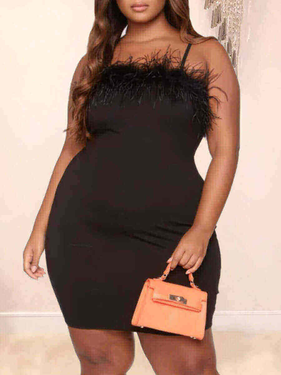 

Lovely Plus Size Party Lace Patchwork Black Mini Dress