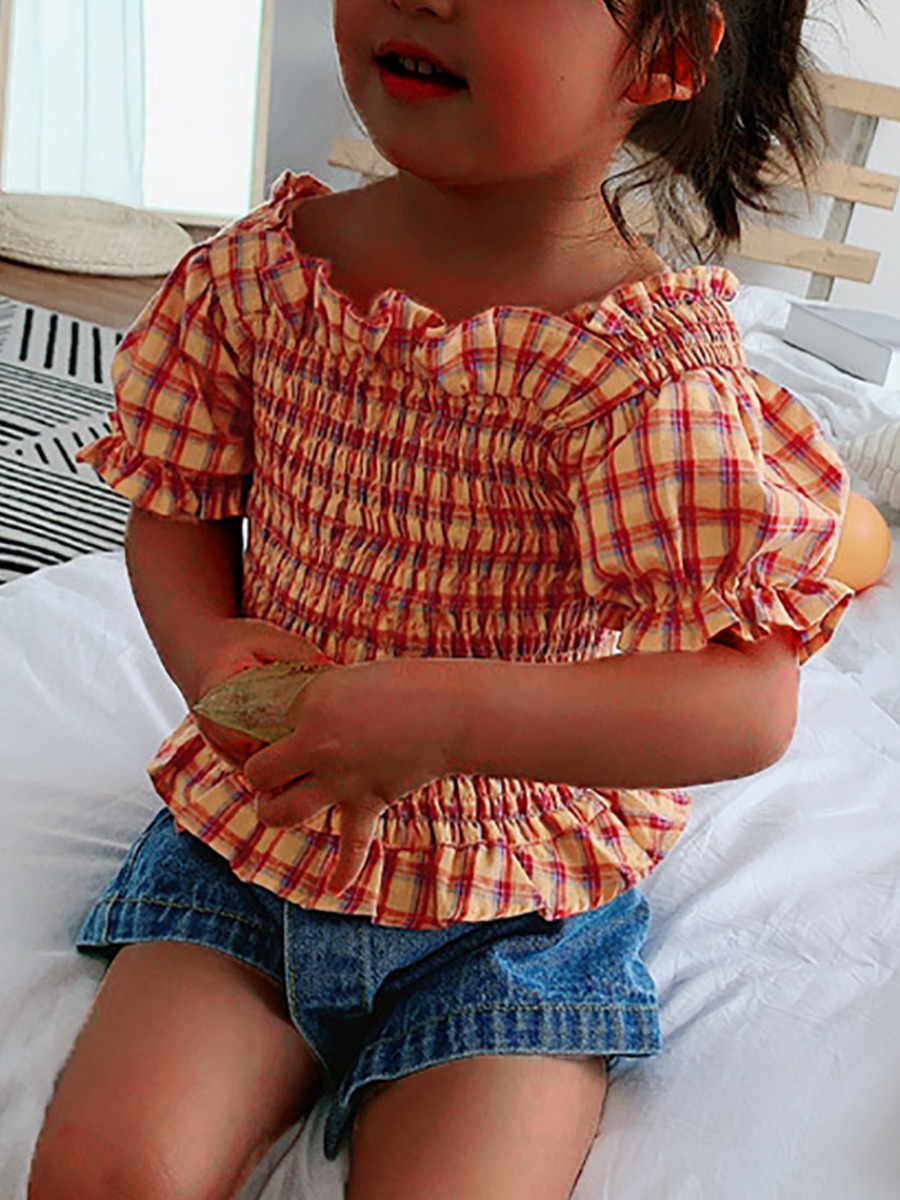 

Lovely Sweet Flounce Design Ruched Jacinth Girl Blouse